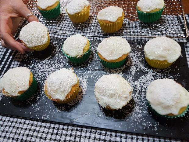 Choko muffins with lime, lemon and coconut icing